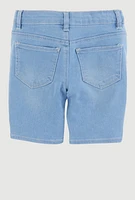 Girls Patch and Repair Distressed Bermuda Shorts, Blue,