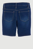 Girls Patch and Repair Distressed Bermuda Shorts, Blue,