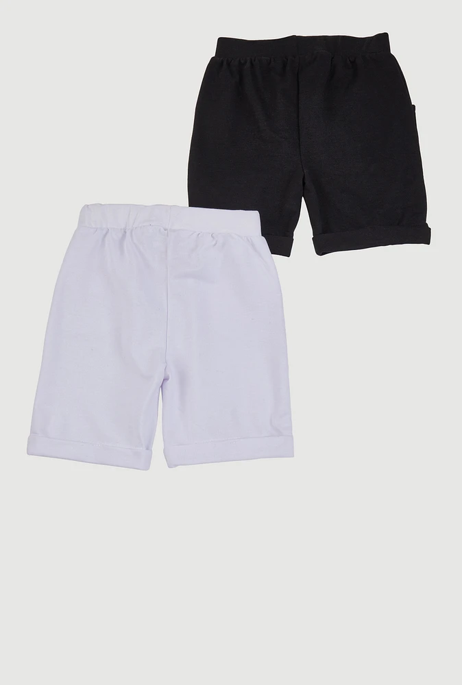 Girls Solid Shorts 2 Pack, Multi,