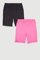 Girls Fixed Cuff Bermuda Shorts 2 Pack, Pink, Size 10-12