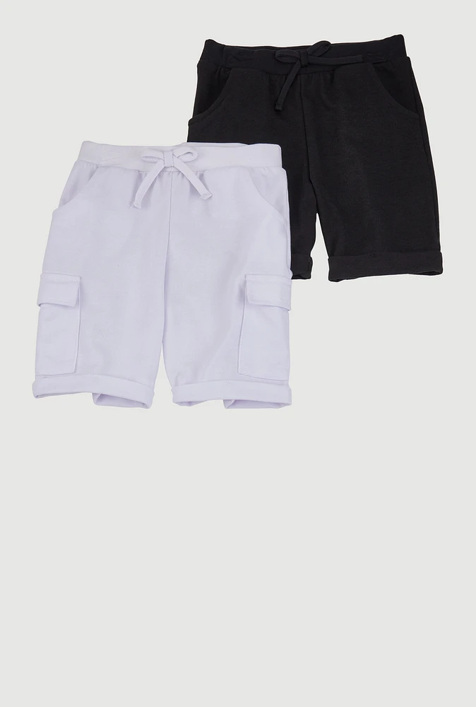 Girls Cargo Pocket Shorts 2 Pack, Multi, Size 10-12