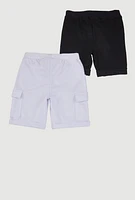 Girls Cargo Pocket Shorts 2 Pack, Multi, Size 14-16