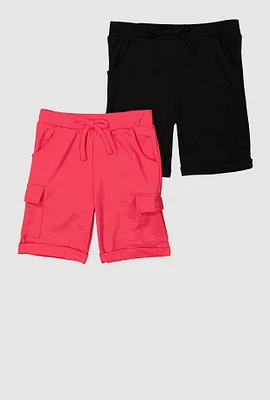 Girls Cargo Bermuda Shorts 2 Pack, Pink, Size 10-12