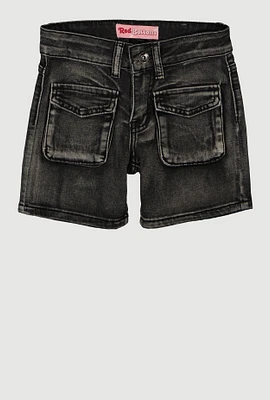 Girls Mineral Wash Cargo Pocket Denim Shorts, Black,
