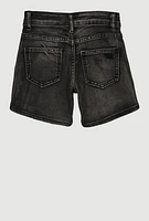 Girls Mineral Wash Cargo Pocket Denim Shorts, Black,