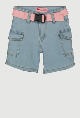 Girls Denim Belted Cargo Shorts, Blue, Size 7