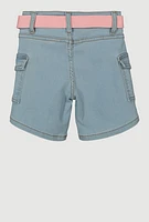 Girls Denim Belted Cargo Shorts, Blue, Size 7