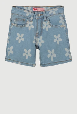 Girls Floral Print Denim Shorts, Blue,