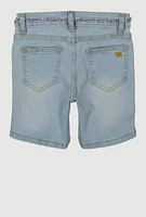 Girls Belted Distressed Denim Shorts, Blue, Size 10