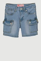 Girls Denim Cargo Shorts, Blue,