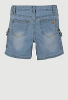 Girls Denim Cargo Shorts, Blue,