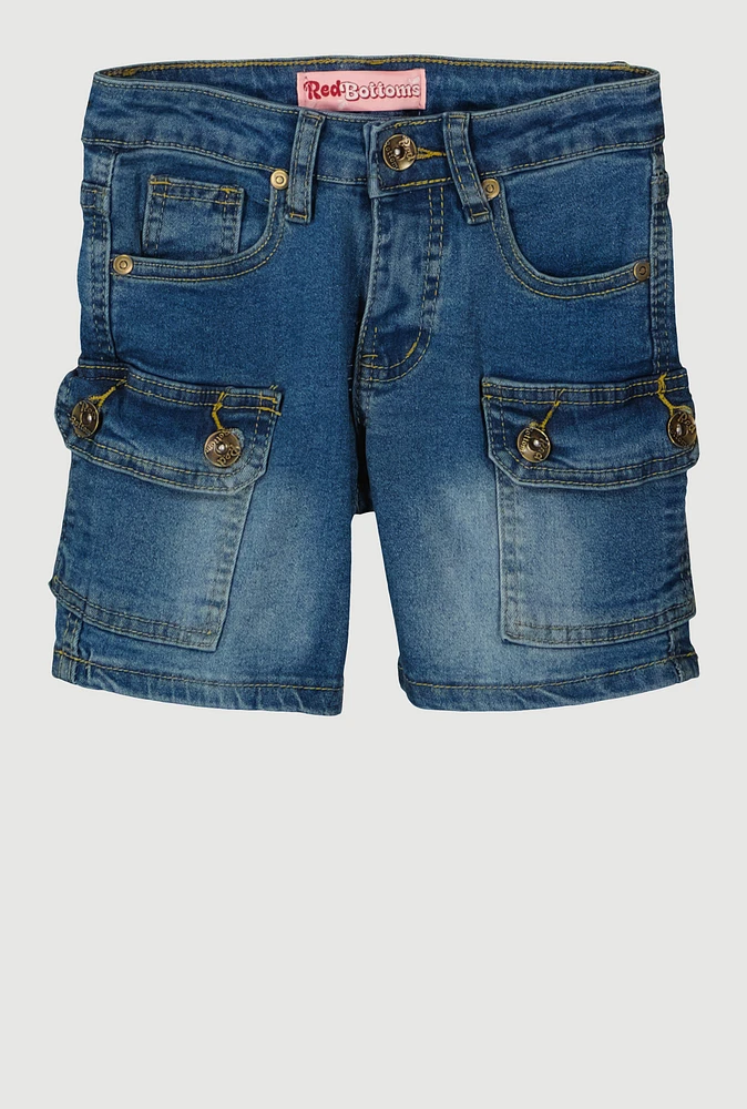 Girls Denim Cargo Shorts, Blue, Size 7
