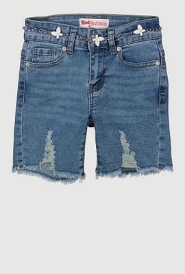 Girls Butterfly Chain Belt Distressed Denim Shorts, Blue, Size 14