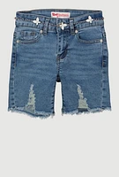 Girls Butterfly Chain Belt Distressed Denim Shorts, Blue, Size 14