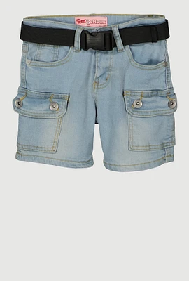 Girls Belted Bermuda Cargo Shorts, Blue, Size 14