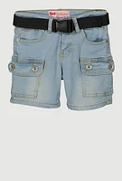 Girls Belted Bermuda Cargo Shorts, Blue, Size 14