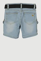 Girls Belted Bermuda Cargo Shorts, Blue, Size 14