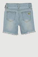 Girls Patch Graphic Denim Shorts, Blue,