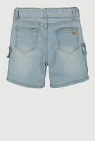 Girls Tie Waist Belted Bermuda Cargo Shorts, Blue, Size 7