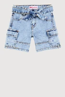 Girls Denim Belted Cargo Pocket Shorts, Blue, Size 10
