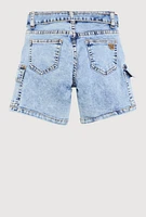 Girls Denim Belted Cargo Pocket Shorts, Blue, Size 10