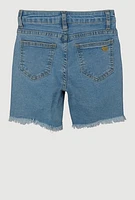 Girls Studded Frayed Hem Denim Shorts, Blue,