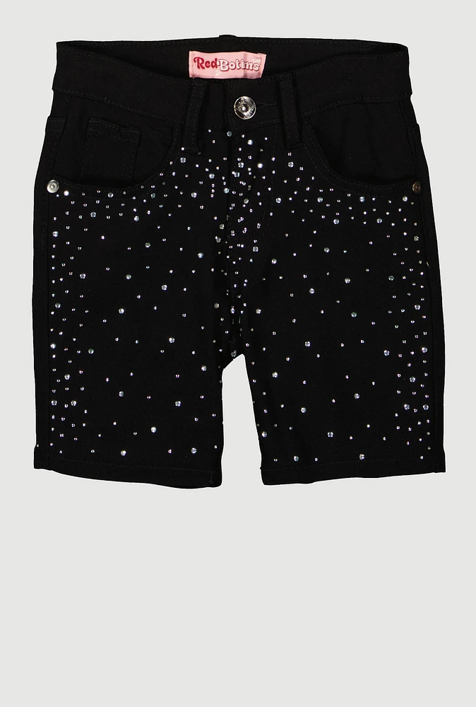 Girls Hyperstretch Rhinestone Bermuda Shorts, Black,