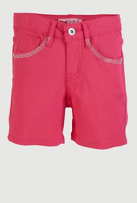 Girls Rhinestone Trim Hyperstretch Shorts, Pink, Size 12