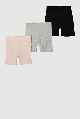 Little Girls Side Pocket Shorts 3 Pack, Multi, Size 6X