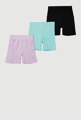 Little Girls Side Pocket Bike Shorts 3 Pack, Multi, Size 5-6