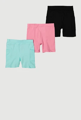 Little Girls Side Pocket Biker Shorts 3 Pack, Multi, Size 4