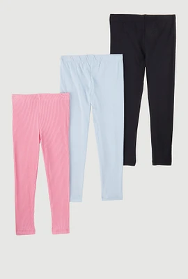 Little Girls Ribbed Knit Leggings Set of 3, Multi, Size 4