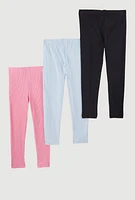 Little Girls Ribbed Knit Leggings Set of 3, Multi, Size 4
