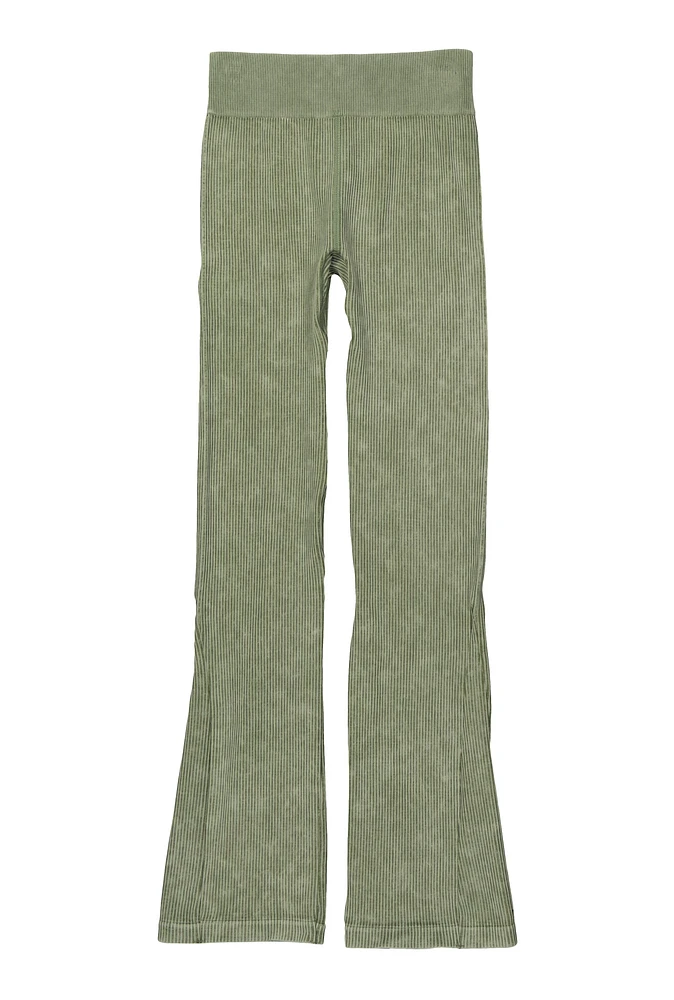 Girls Seamless Acid Wash Flare Pants, Green, Size 14