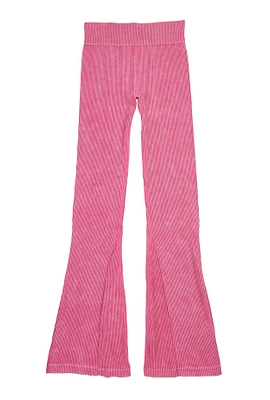 Girls Seamless Acid Wash Flare Pants, Pink, Size 7-8