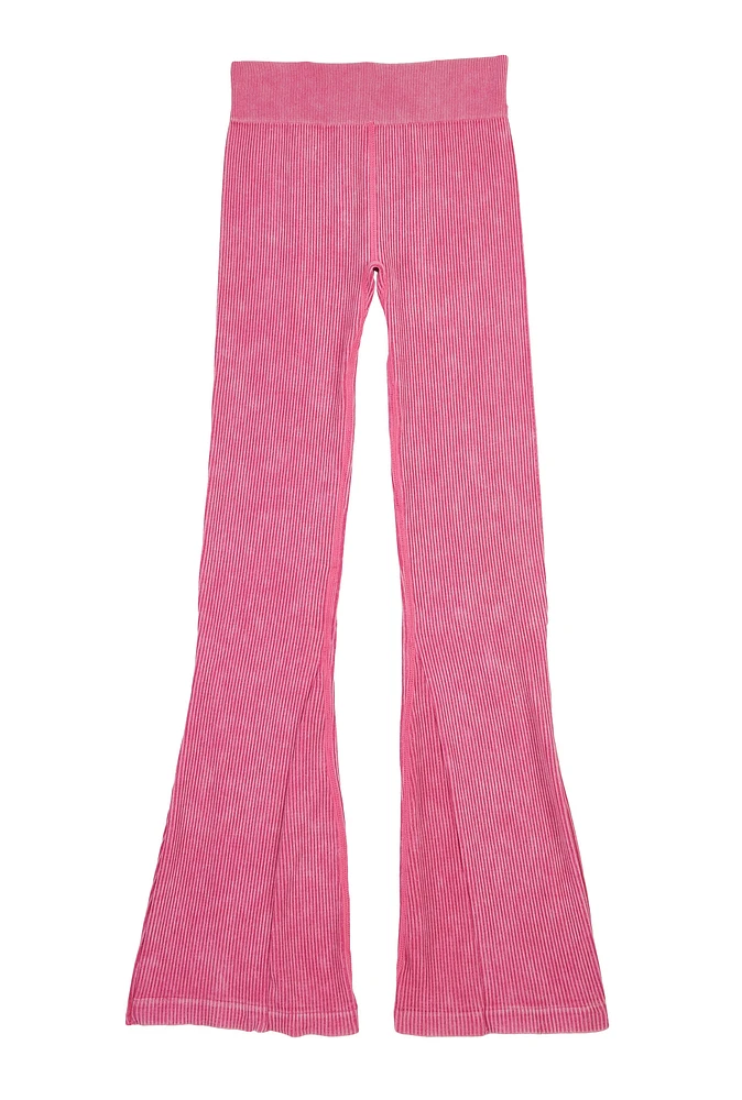 Girls Seamless Acid Wash Flare Pants, Pink, Size 14