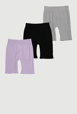 Girls Trendy Rib Knit Bike Shorts 3 Pack, Multi, Size 10-12
