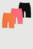 Girls Ribbed Knit Trendy and Comfortable Bike Shorts 3 Pack, Multi, Size 10-12