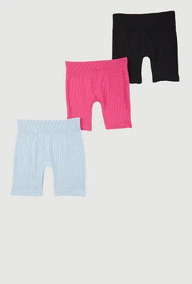 Girls Assorted Rib Knit Bike Shorts 3 Pack, Multi, Size 7-8