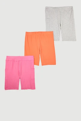 Girls Assorted Biker Shorts 3 Pack, Multi, Size 7-8
