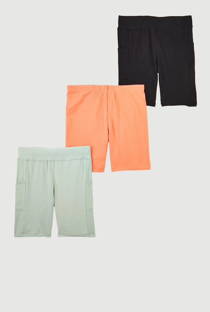 Girls Side Pocket Bike Shorts Set of 3, Multi, Size 14-16