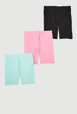 Girls Solid Biker Shorts 3 Pack, Multi, Size 7-8