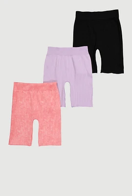Girls Ribbed Knit Seamless Bike Shorts 3 Pack, Multi, Size 14-16