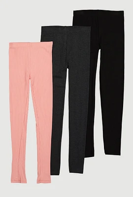 Girls Assorted Rib Knit Leggings 3 Pack, Multi, Size 10-12