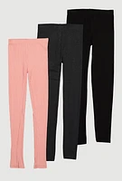 Girls Assorted Rib Knit Leggings 3 Pack, Multi, Size 10-12