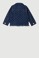 Little Girls Rhinestone Studded Frayed Denim Jacket, Blue, Size 5-6