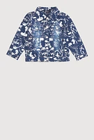Little Girls Foil Splatter Distressed Denim Jacket, Blue,