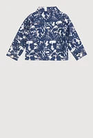 Little Girls Foil Splatter Distressed Denim Jacket, Blue,