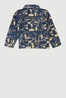 Little Girls Foil Splatter Distressed Denim Jacket, Blue, Size 5-6