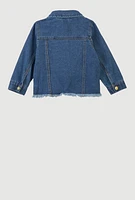 Little Girls Rhinestone Star Frayed Denim Jacket, Blue, Size 5-6